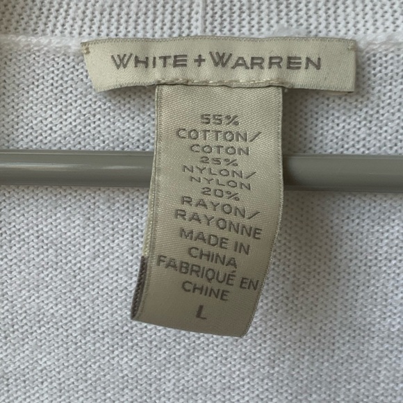 WHITE + WARREN Women’s Ivory Cotton Nylon Rayon Open Front Cardigan - Picture 2 of 6